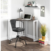 Lumisource OFD-CROMAN VWES Roman Industrial Corner Desk in Vintage White Metal and Espresso Bamboo